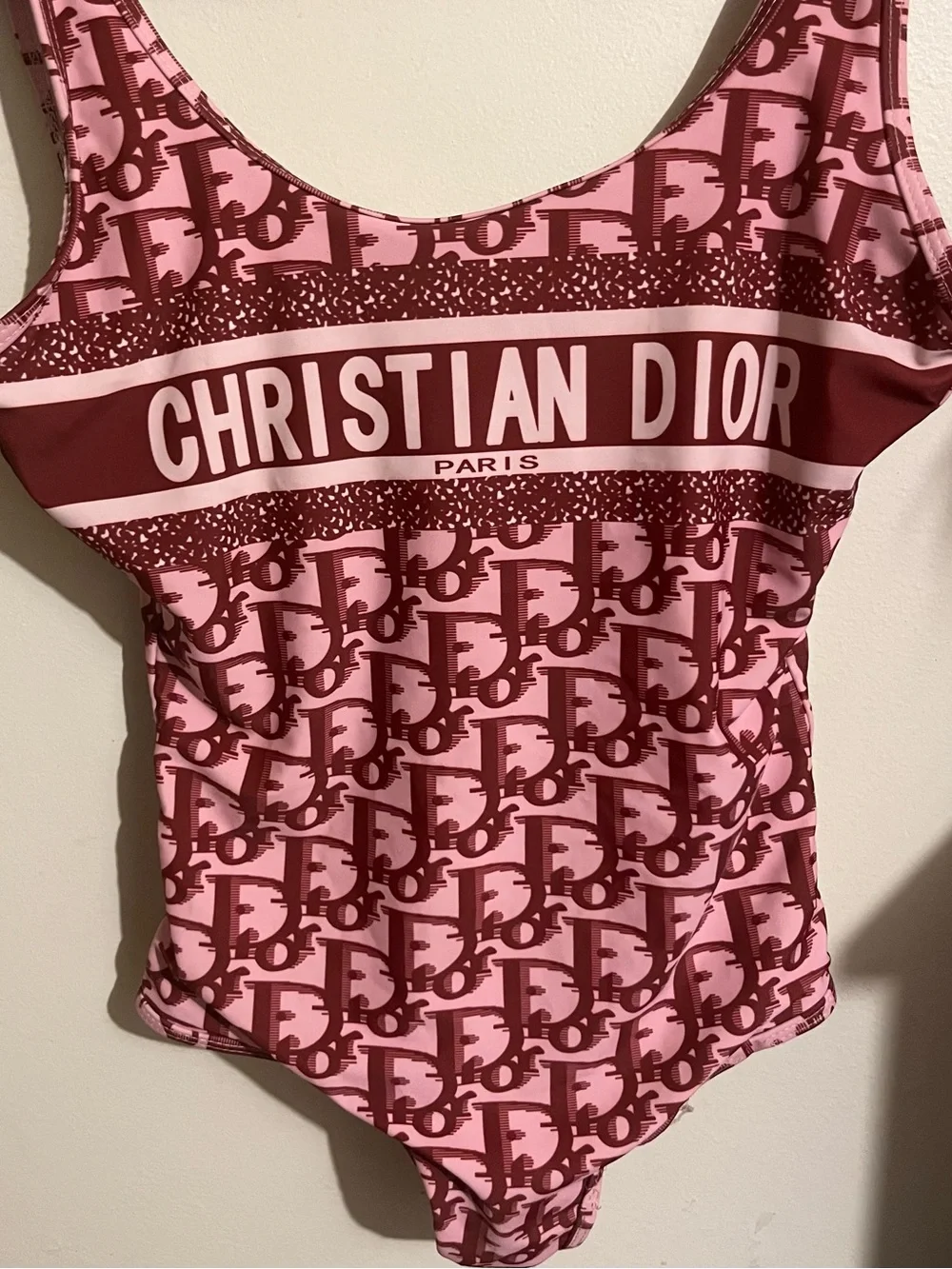 Dior Pink & Burgundy Logo One-Piece Bodysuit